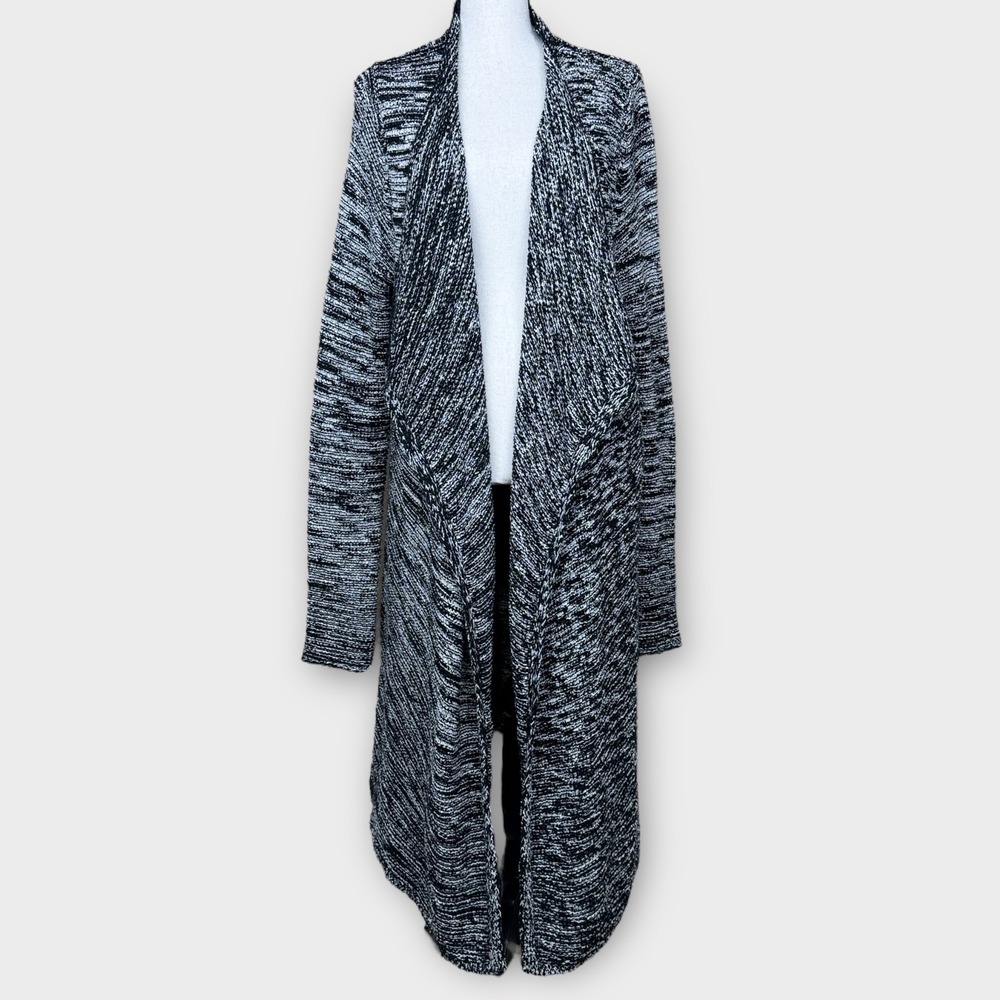 Caslon‎ Black White Knit Duster Long Cardigan Small Sweater Open Front Cozy